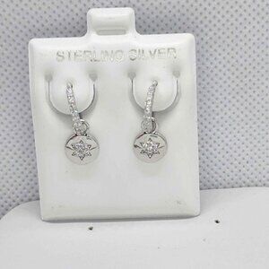 Brand New  Sterling Silver 925 CZ Round W/Star Huggy Earrings